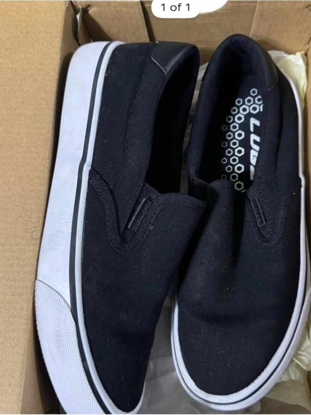 Vans Black Canvas Slip-On Shoes with White Sole